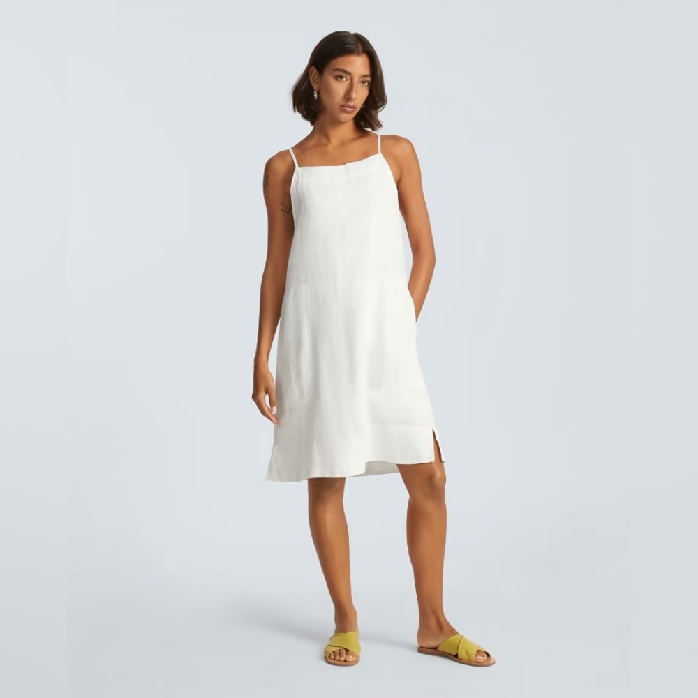 NWT, The Linen Apron Dress, White XXS